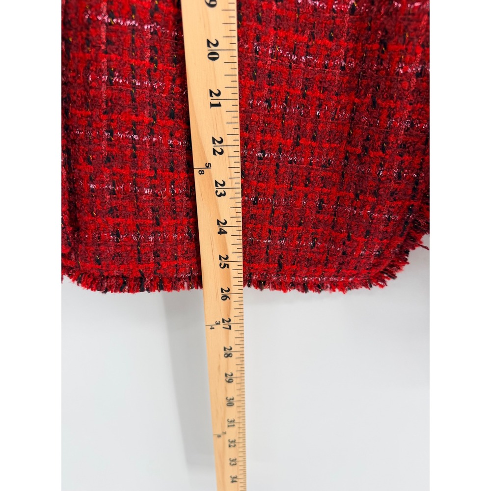 Chico's Tweed Blazer 2 Red Textured Raw Edge Jacket Parisian Chic Holiday - Picture 4 of 11